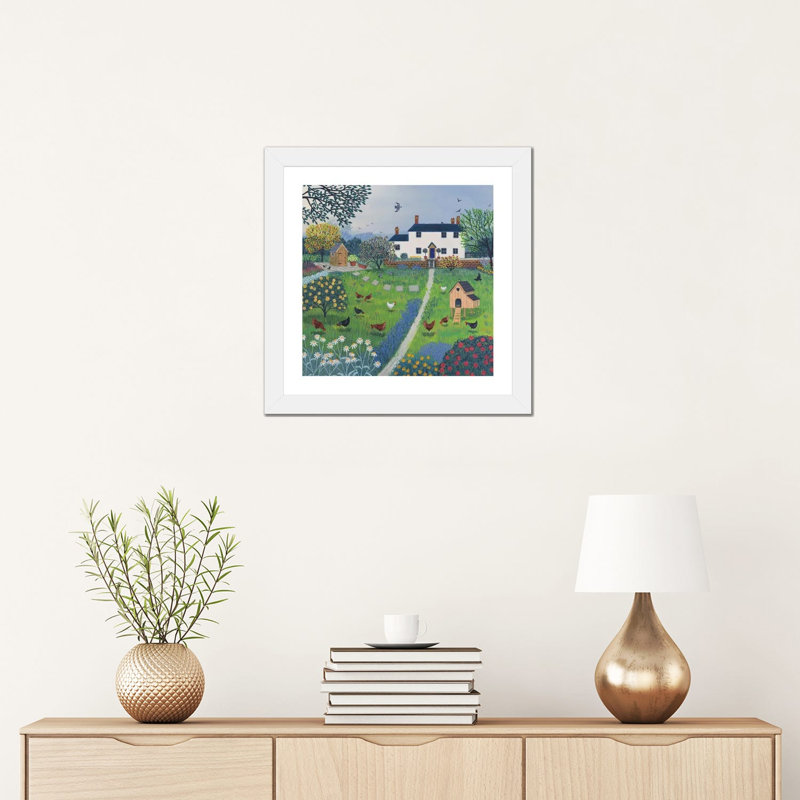 "The Hen House" par Jo Grundy, reproduction d’art, Papier encadré blanc, Blanc, H 16 po x l 16 po x p 1 po