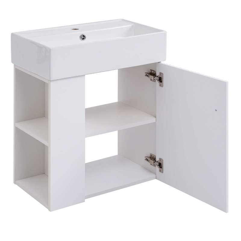 Meuble-lavabo flottant moderne 21,6 po avec lavabo en céramique, Blanc / Blanc