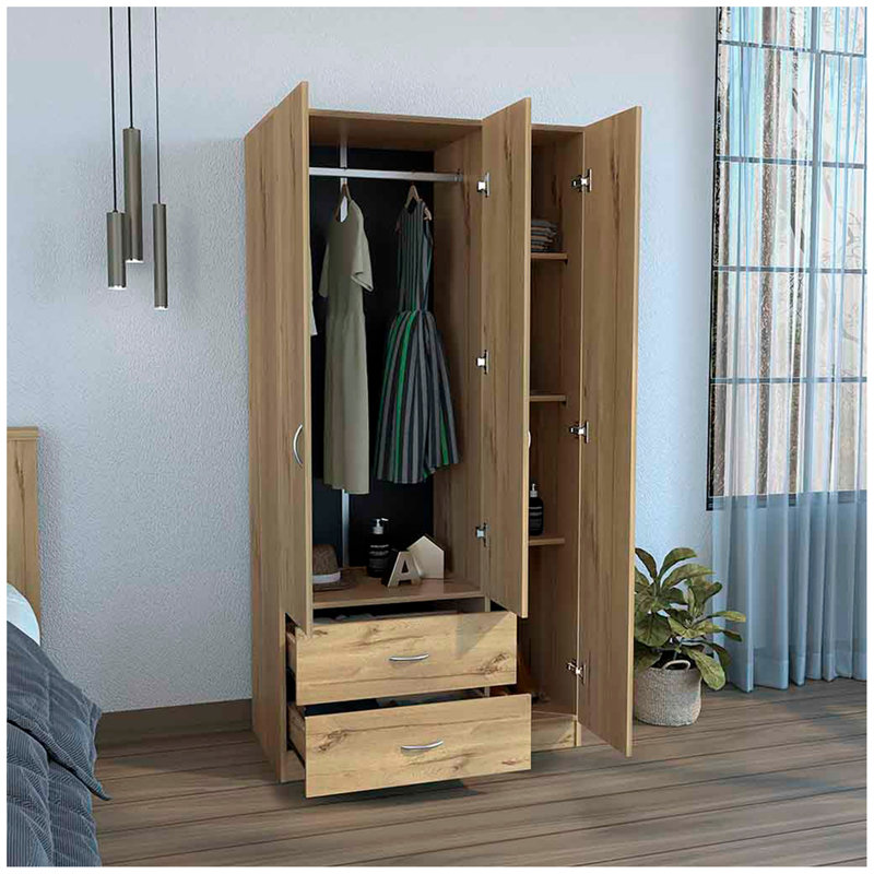 Armoire trois portes Clark, chambre, Chêne clair