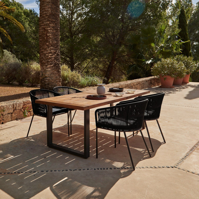 Hali 4 Seater Outdoor Dining Set with Hali Chairs - 175cm, Black Rope/Black Cushion