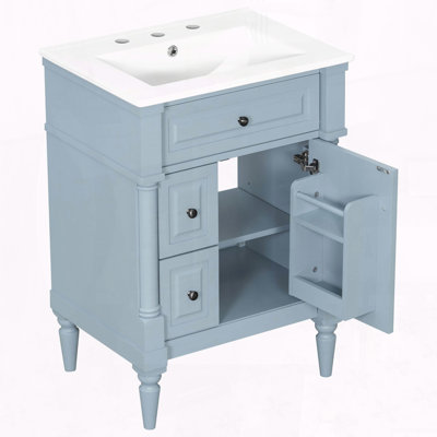 Meuble-lavabo moderne de 24 pouces avec lavabo en cÃ©ramique et tiroir Ã  abattant