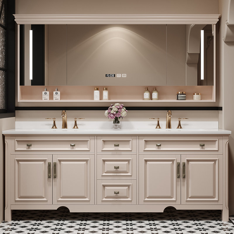 Armoire de salle de bain intelligente de style américain, 87", Beige
