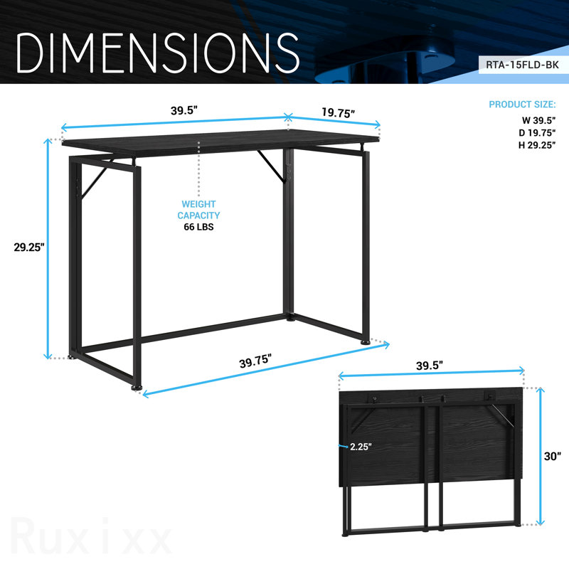 Bureau pliable peu encombrant - noir, Noir / Noir