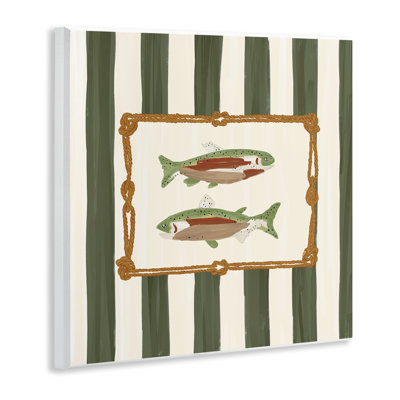Plaque murale Gone Fishing Green Stripes, design par Veronica Lara