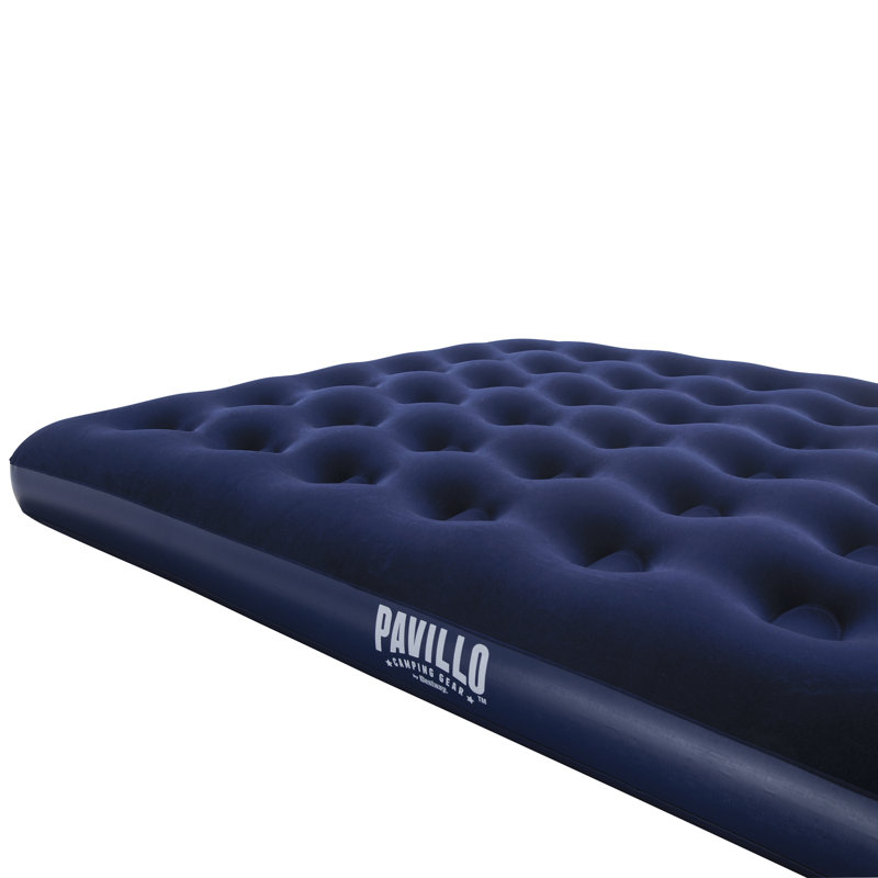 Blue Queen Flocked Air Mattress with Pump