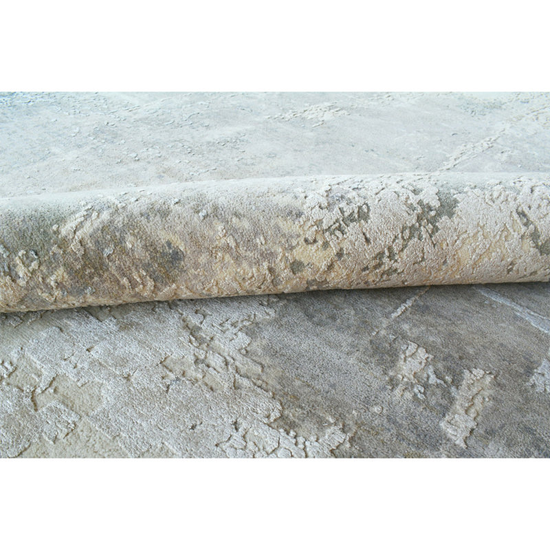Hand Knotted Abstract Area Rug in Gray/Silver, Rectangle 9' x 12'