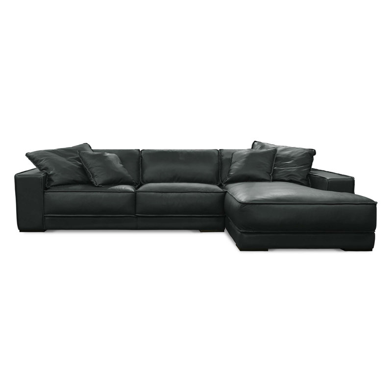 Canapé et chaise longue 133 po Stella, Orienté à droite (vu de face), Cuir véritable onyx rêveur