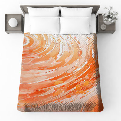 Orange Swirl Abstract Quilted Bedspread All Sizes