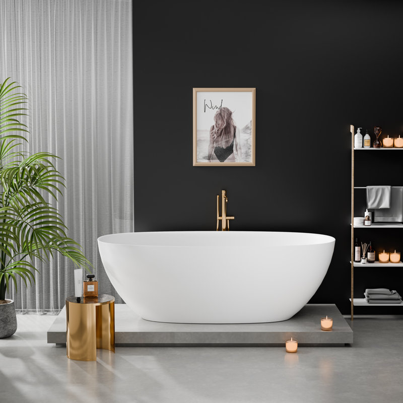 Baignoire autoportante à surface solide de qualité supérieure 65 po x 29 po Modern Black avec rebord ultra-mince pour une détente ultime