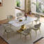 Table de salle à manger rectangulaire 71 "pour 6 à 8 personnes, table de cuisine moderne avec base de sablier plaquée or élégante, grande table de salle à manger (table seulement)-333207965-333207955
