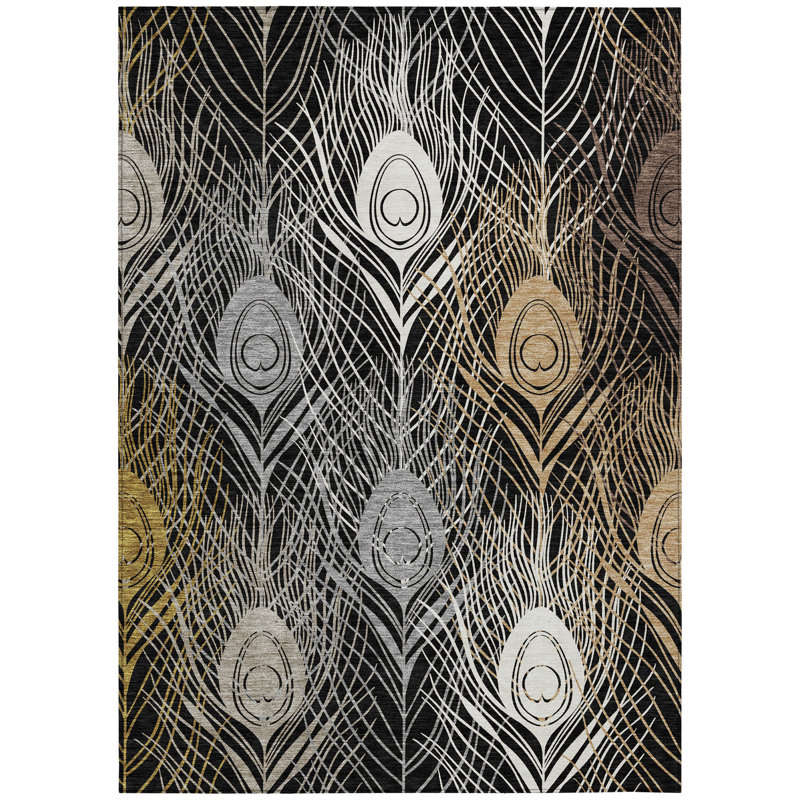 Machine Washable Indoor/Outdoor Jenning ACN2273 Floral Rug, Rectangle 3' x 5'