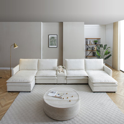 140" U Shaped Couch, Modular Sectional Sofa, 6-Seater Comfy Cloud Couch With Movable Ottoman, Deep Seat And Adjustable Sofa Back . Couches For Living by Latitude Run