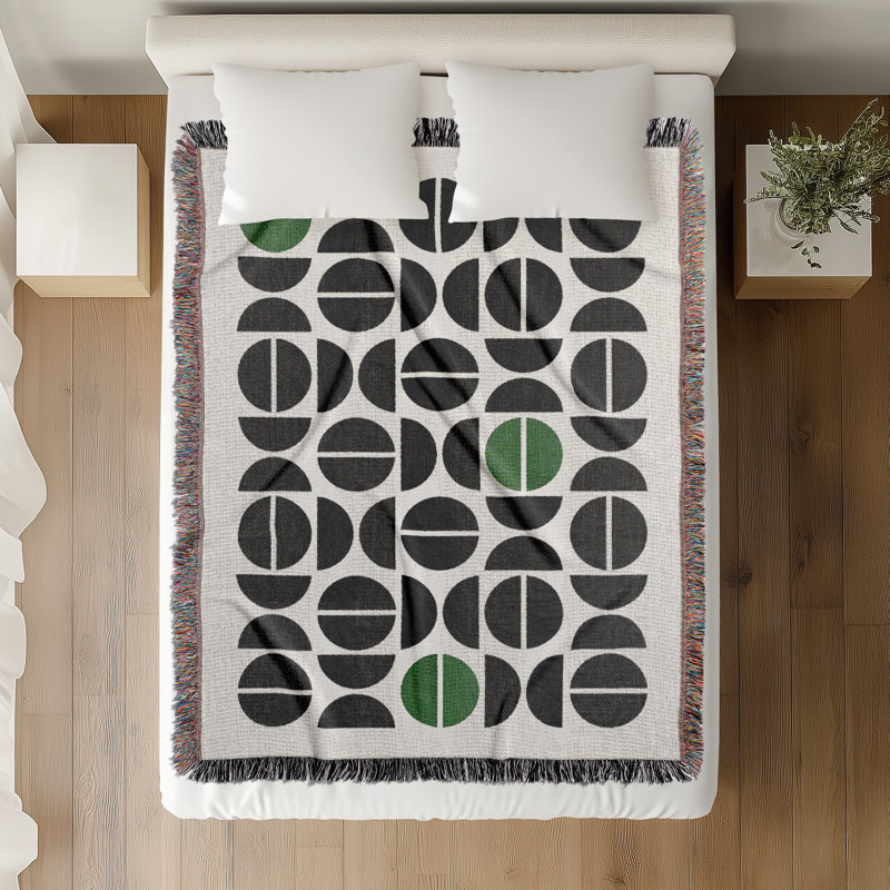 Jeté en mélange de coton Barro, L 60 po x l 60 po, Vert / noir / blanc cassé