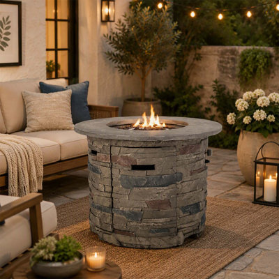 Foyer extérieur rond au propane MgO de 32 pouces, dessus gris - 40 000 BTU, durable et élégant pour les réunions sur la terrasse
