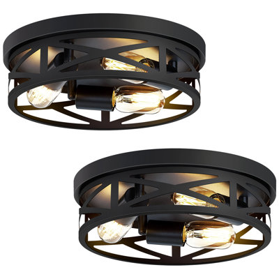 3-Light Matte Black Farmhouse Flush Mount Ceiling Light-2 Pack