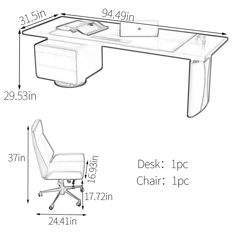 Bureau d'ordinateur 29,53 ", H 29,53 po x l 94,49 po x P 31,5 po