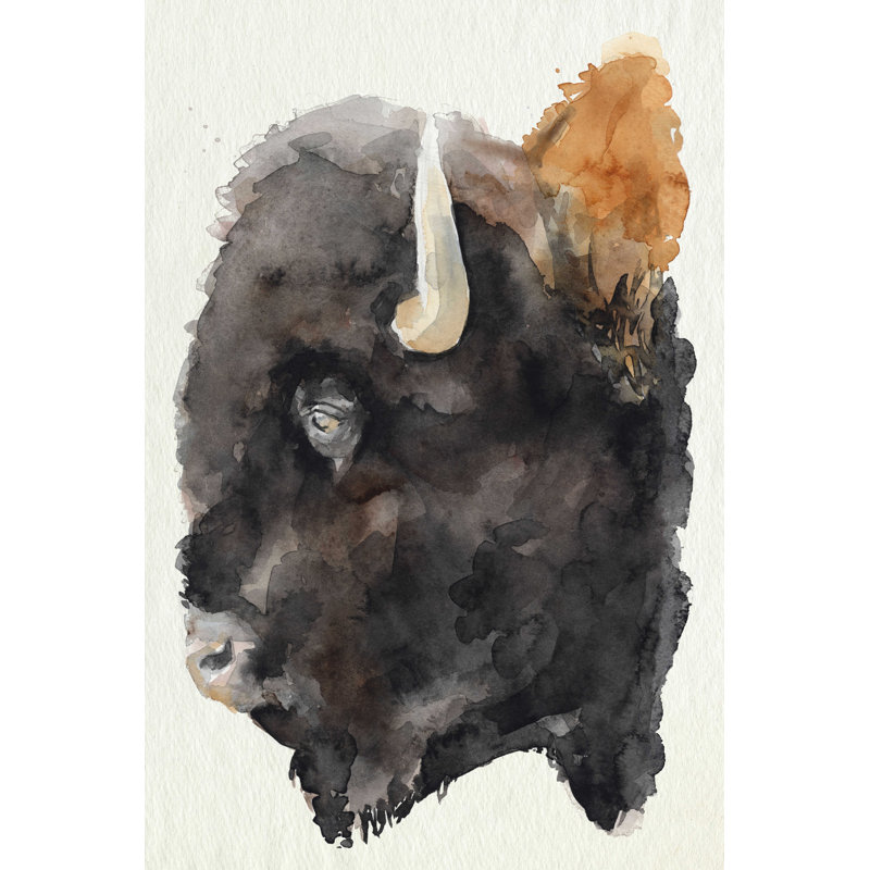 Aquarelle de profil de bison II, H 18 po x l 12 po