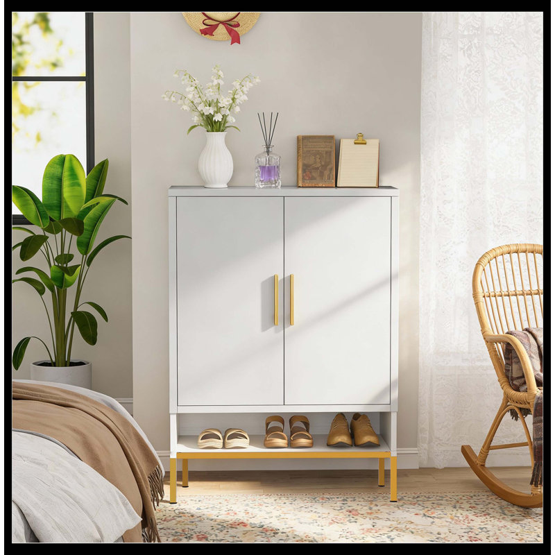 40'' Tall  2-Doors Shoes Cabinet, Metal 7-Tier Hidden Shoe Organizer,Modern Narrow Shoe Storage Cabinet with  Adjustable Shelves for Entryway, Hallway, Closet, Bedroom, Living Room,Laundry Room(White)