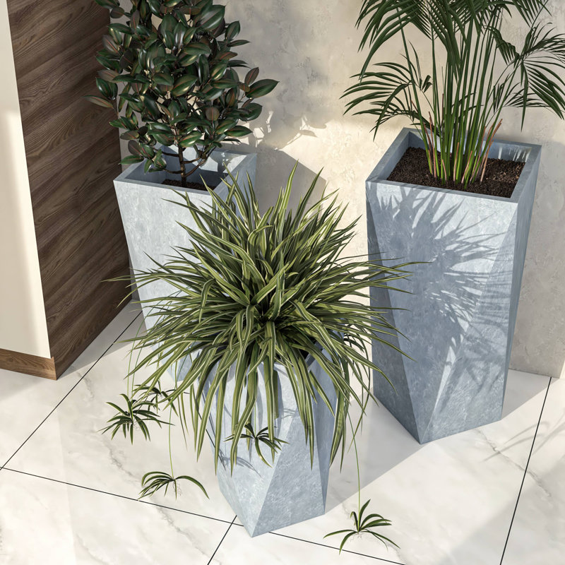Zaivion 3-Piece Geometric Fiberstone MGO Clay Planter Mid-Century Modern Tall Tapered Indoor/Outdoor Plant Pot, Gray
