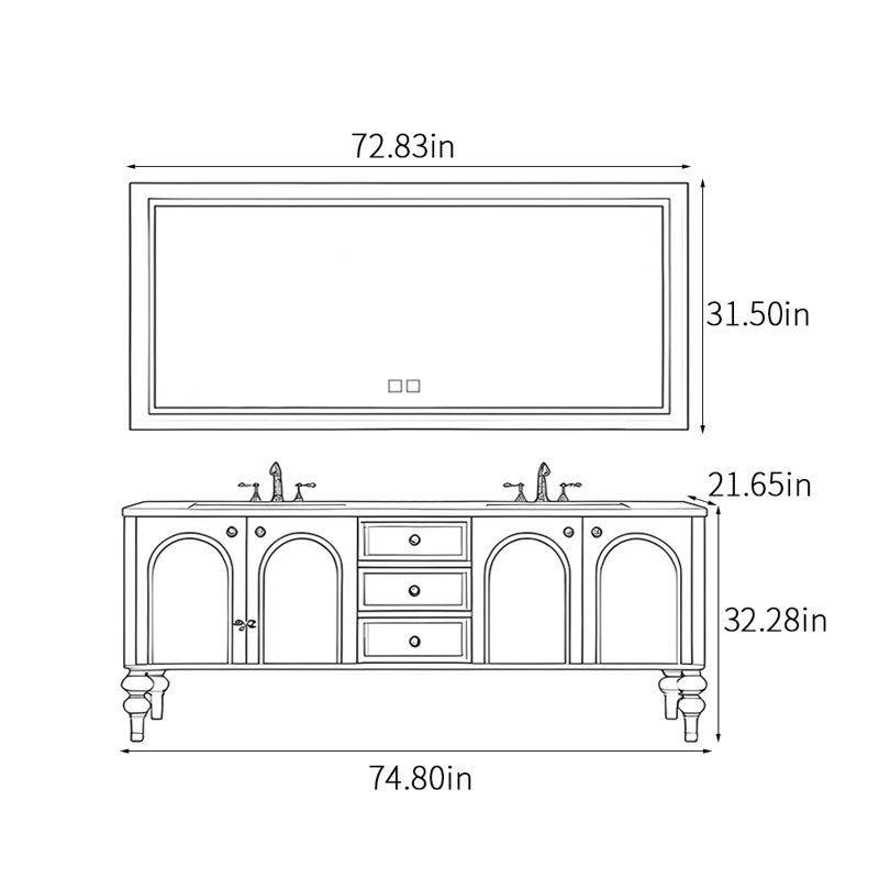 Armoire de salle de bain double à double cuve rétro, 75", Brun