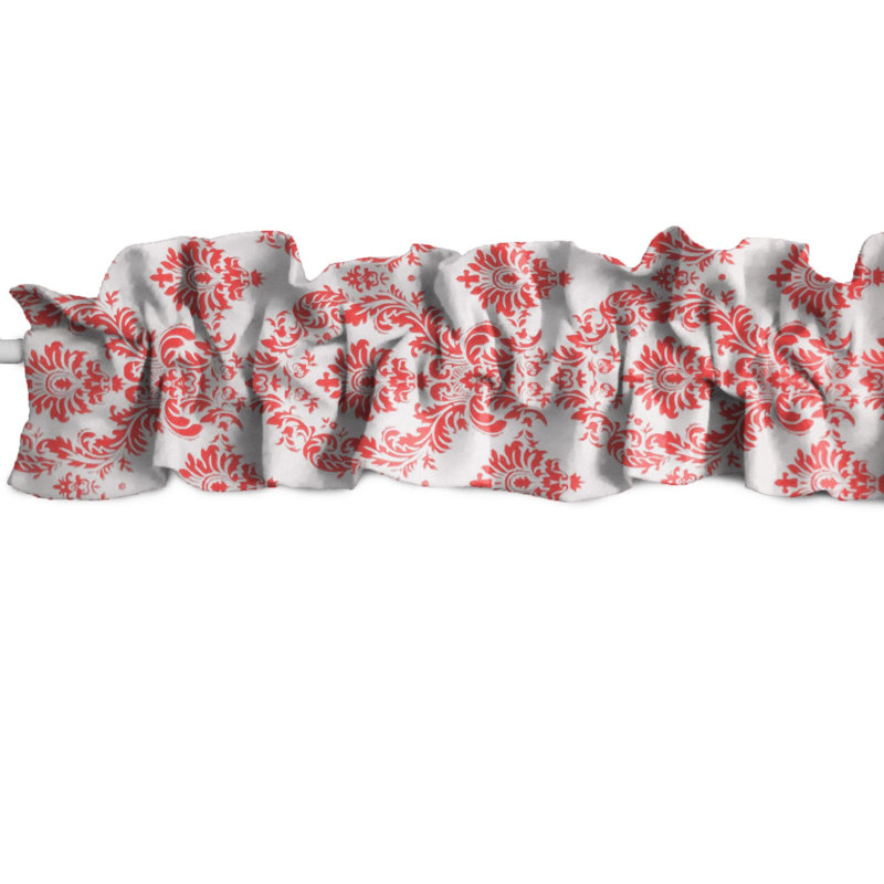 Damask Tailored Window Valance, 120" W x 9" L, Red/White
