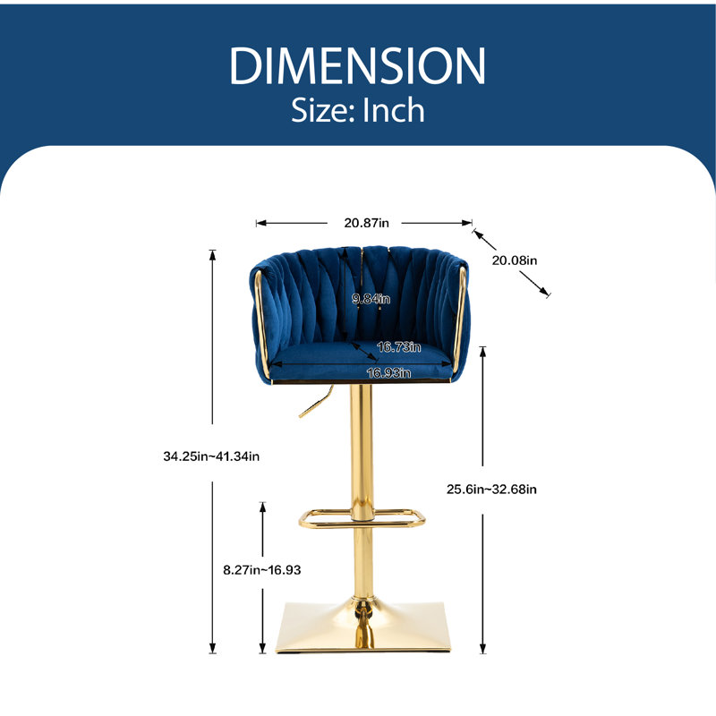 Tabouret pivotant à hauteur ajustable Devanne, Bleu marine