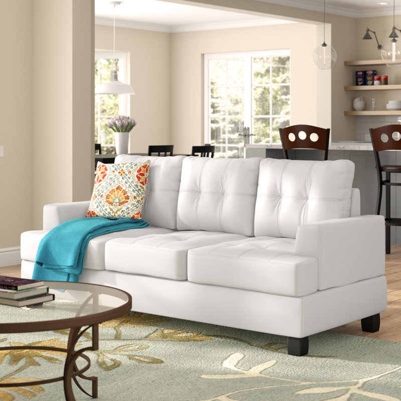 Gilmore Upholstered 79'' Sofa, White Faux Leather