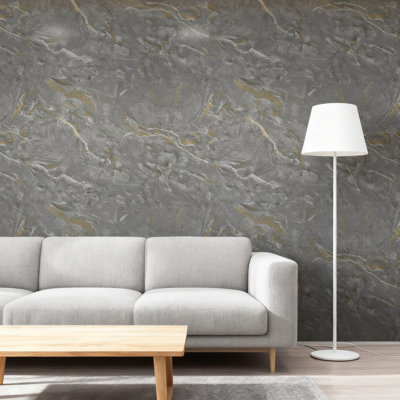 Rouleau de papier peint auto-adhésif brillant en granit brillant pour papier peint autocollant pour comptoirs, armoires, dosseret et tiroirs en marbre gris doré brillant