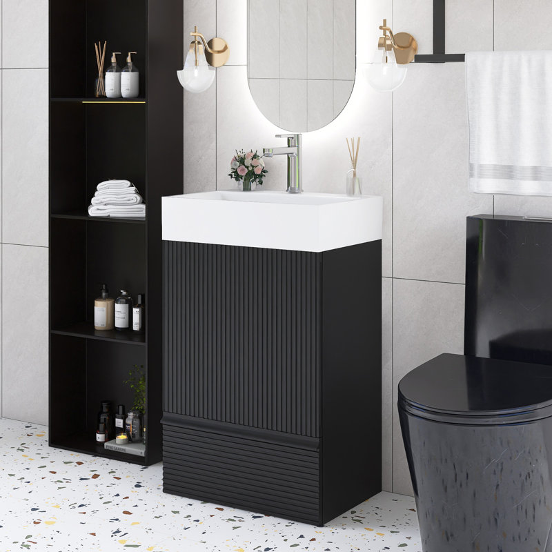 20'' Freestanding Single Bathroom Vanity Integrated Ceramic Top, Black, White