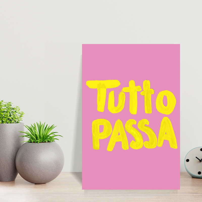 Tutto Passa Yellow Pink Modern Abstract Wall Art Print by Ute Arnold - Wrapped Canvas Print, 45.72cm H x 30.48cm W
