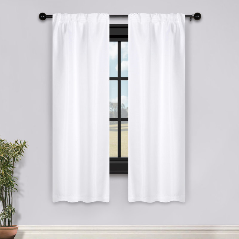 Polyester Thermal Insulated Room Darkening Curtain Panels, 26" W x 63" L, Snow White