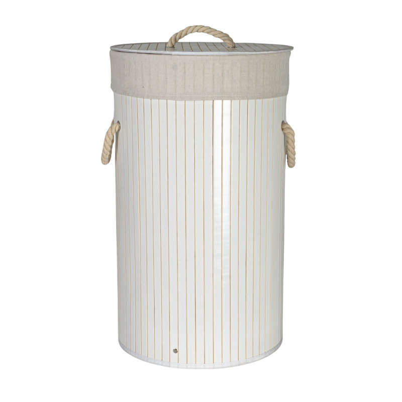Grove Bamboo Laundry Hamper with Rope Handles, Lid and Removable Machine Washable Laundry Bag, 15-Gallons, White