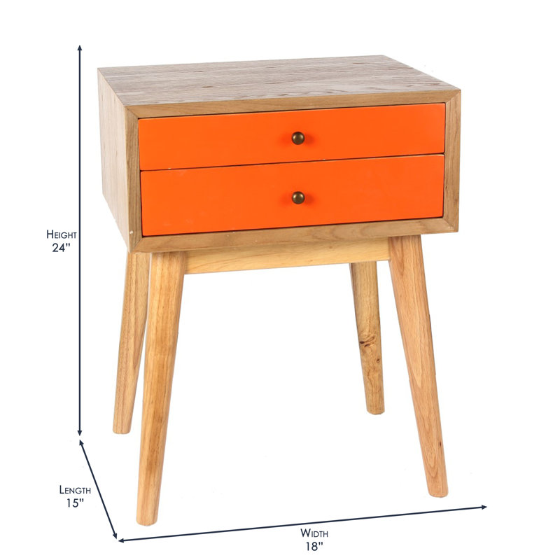 45.7cm W Solid Wood Bedside Table, Orange
