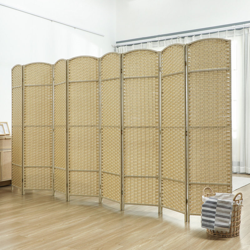 Room Divider, 8 Panel Folding Privacy Screen, Beige