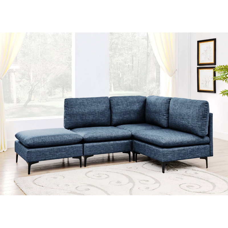Canapé modulaire modulaire avec revêtement en lin, pieds en métal robustes, Bleu très foncé