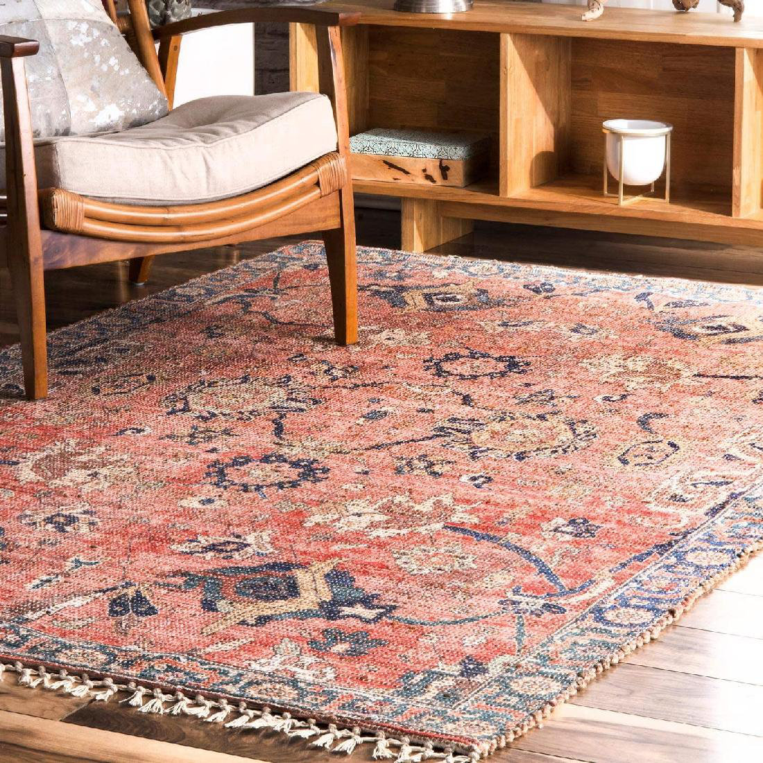 Bungalow Rose Abstract Hand Tufted Polyester Area Rug in Red/Tan/Blue