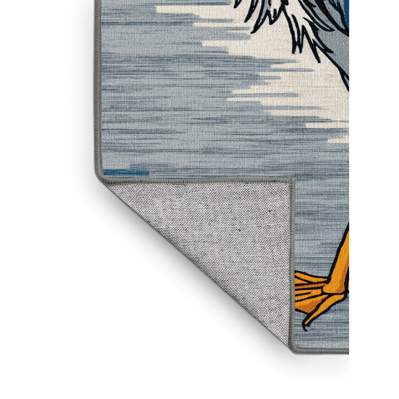 Washable Great Blue Heron Birds Area Rug, Round 8'