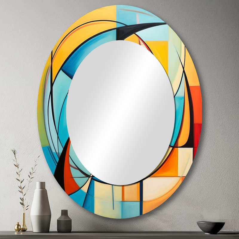 Coloré 0 Mid Century Abstract Essence I - Miroir mural multicolore, 43 po x 33 po