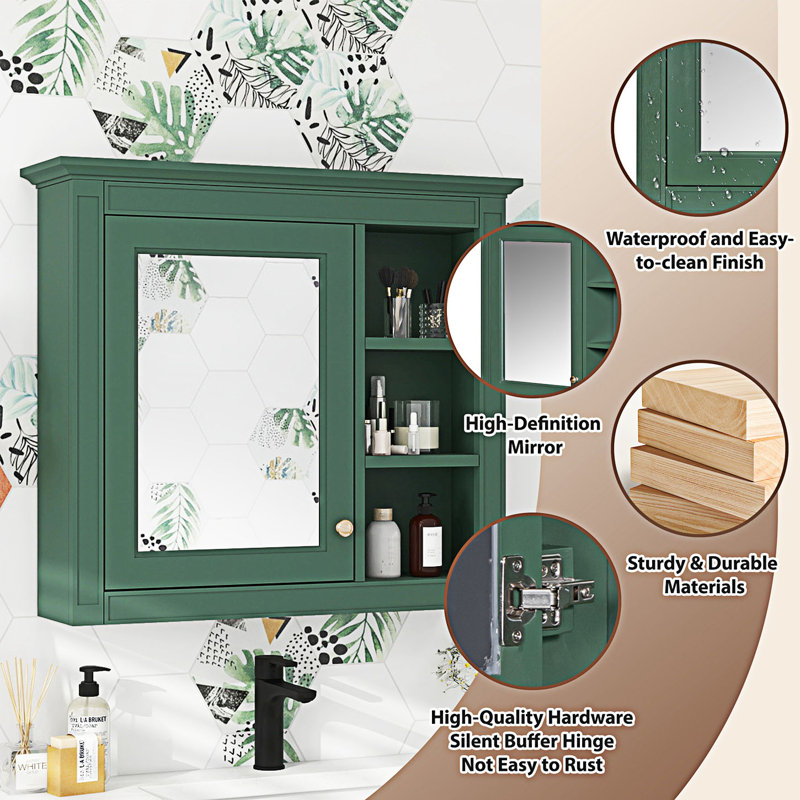 Medicine Cabinet, Wall Mounted Bathroom Storage Cabinet, Modern Bathroom Wall Cabinet With Mirror, Entryway Cabinet, Green