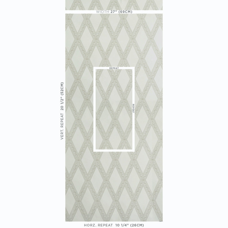 Schumacher x Jill Lasersohn Les Losanges Toile Wallpaper, Stone