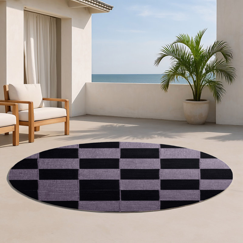 Tapis d'intérieur et d'extérieur à carreaux gris, Rond 5 pi