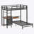 Bunk Bed With Folding Table, 3 Storage Drawers, Made Of Metal, Suitable For A Single Bed, Equipped With LED Lights And Charging Stations, Bunk Bed With Safety Railings And Ladder, Space-Saving, Black.