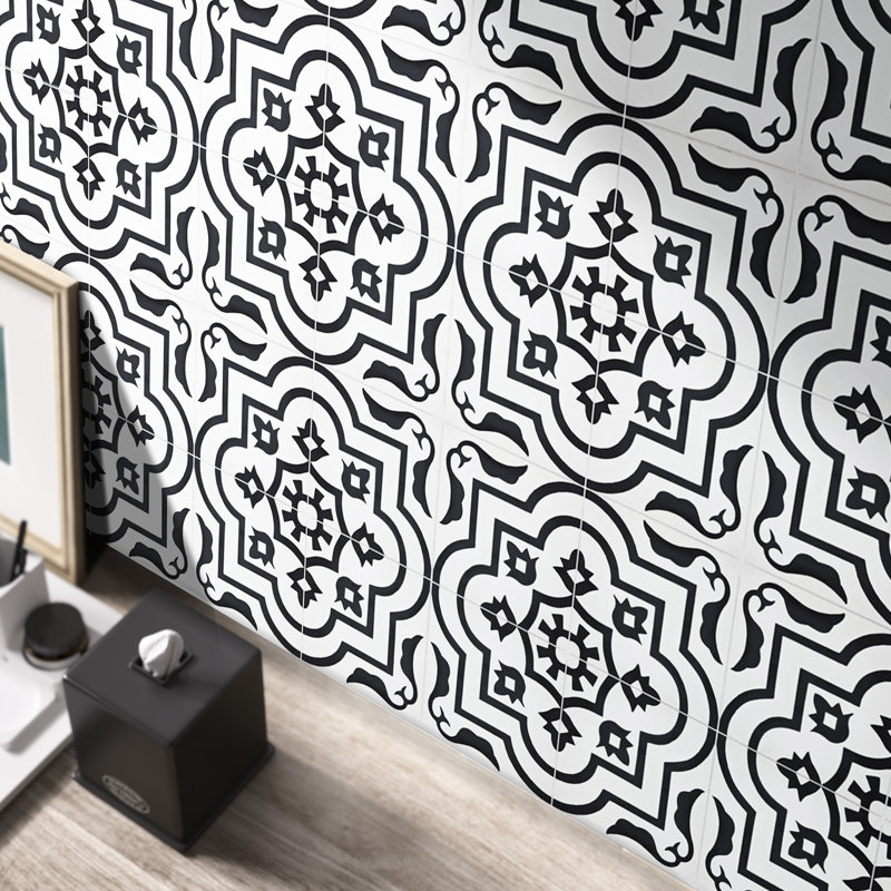 Taza 8 in. x 8 in. Honed Tile, White/Black