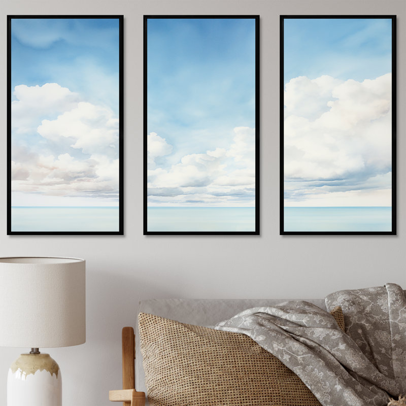 Ensemble de décorations murales White Clouds, H 28 po x l 36 po x P 1 po, Cadre flottant noir