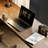 Modern L-Shaped Solid Wood Desk with Bookshelf-2059612778