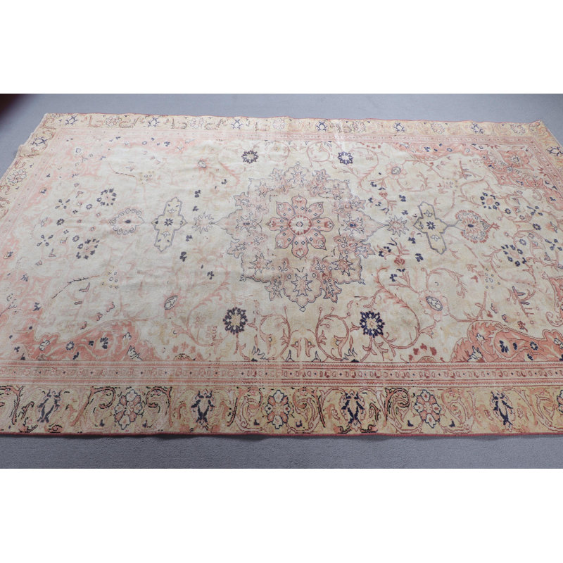 Grand tapis turc beige Kayseri au design minimaliste moderne, idéal pour les espaces de salle à manger en laine