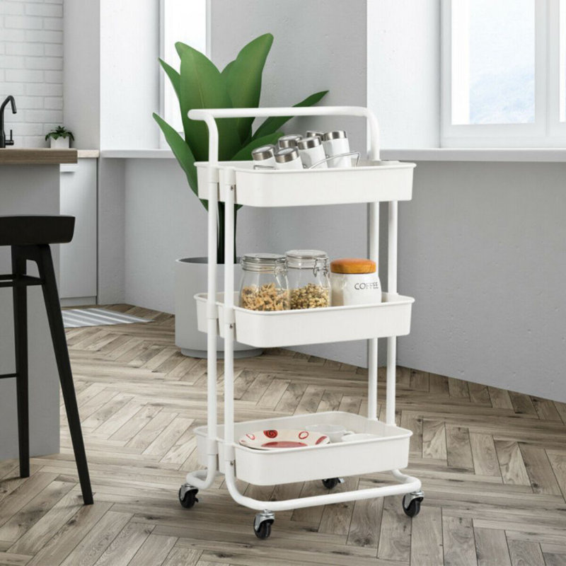 White 3-Tier Metal and ABS Rolling Utility Cart