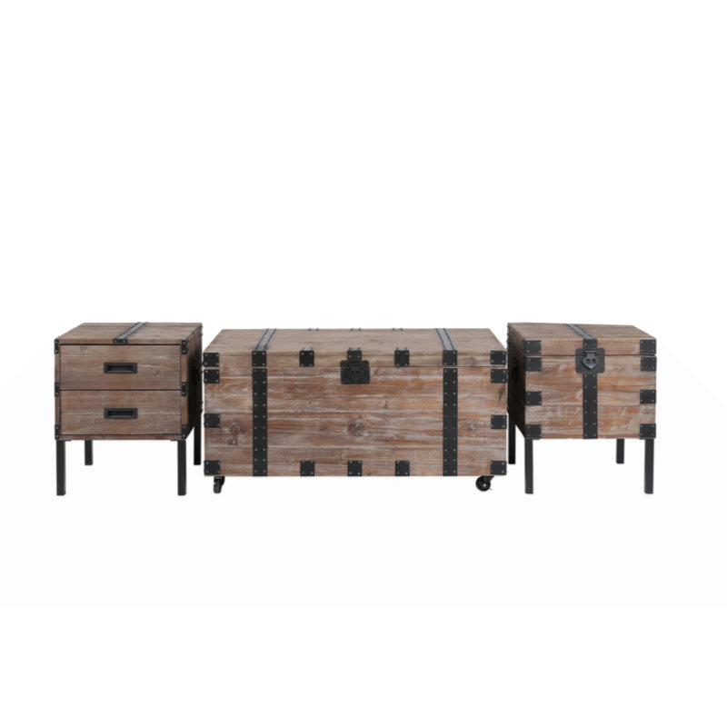 Reclaimed Wood Trunk Table Side Table S/3 With Large Storage Dress Up Your Liviing Room
