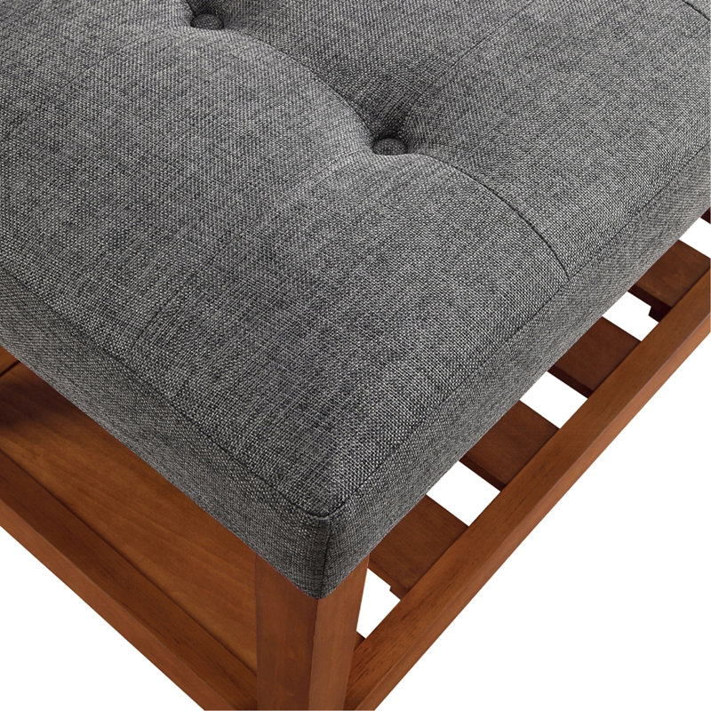 Charla Fabric & Oak Finish Bench, Gray