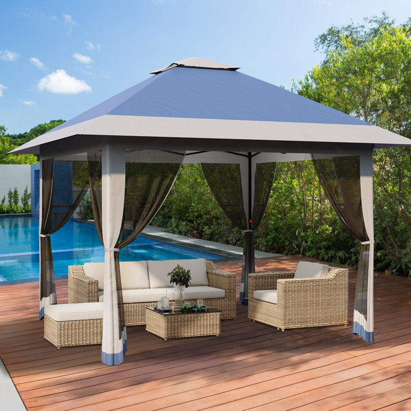 13x13FT Pop-Up Gazebo with Mosquito Netting, Waterproof UV50+ Outdoor Canopy Tent, Adjustable Height Patio Pergola, Navy
